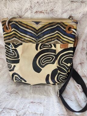 Fossil Cream, Black & Blue Patterned Crossbody Bag